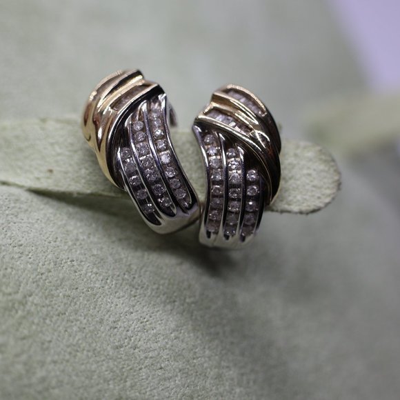 Lovely 14K Gold, Sterling, and Diamond Earrings – Omega Back - Picture 13 of 13